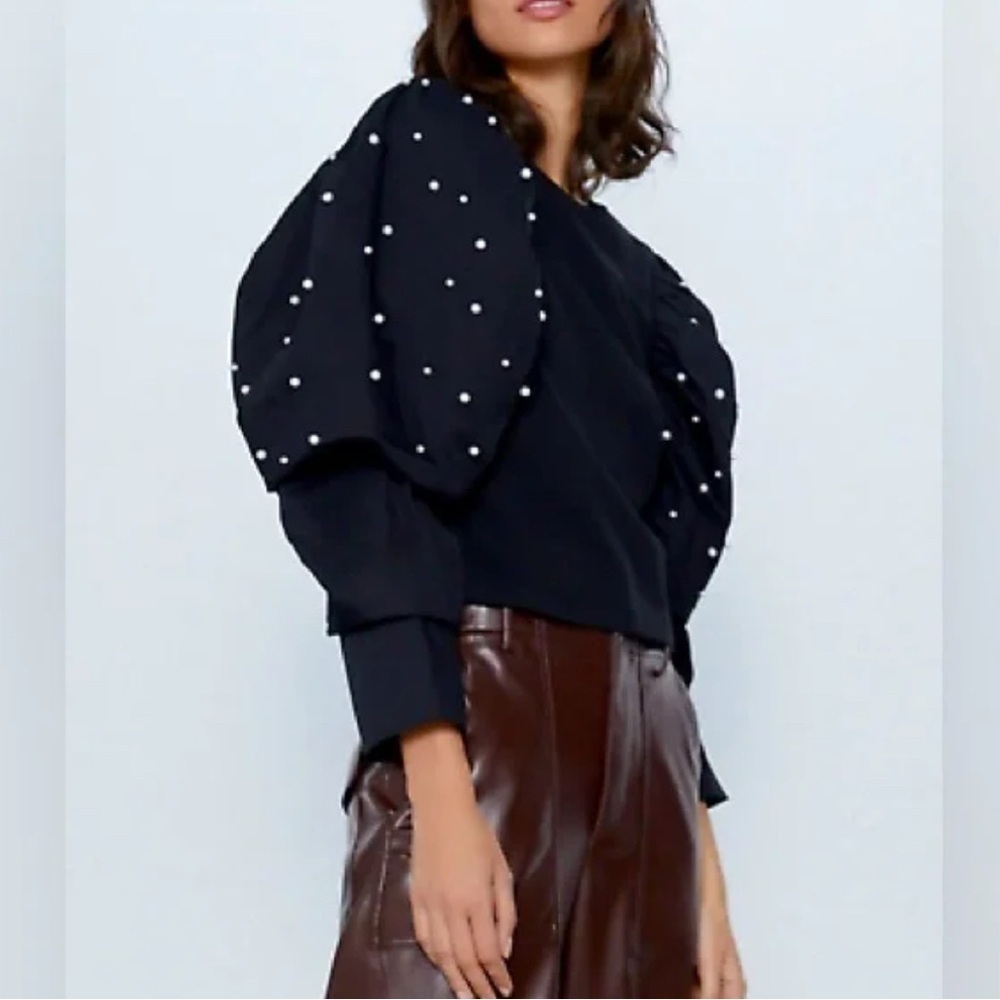 Zara Pearl-Embellished Puff Sleeve Top - Picture 7 of 7